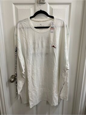 Tommy Bahama White Long-Sleeve Graphic Tee with Small Red Fish Logo